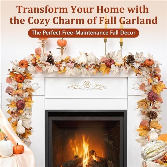 Fall Decorations for Home, 5.9Ft Fall Garland for Mantle, Fall Leaves Garland - Picture 6 of 8